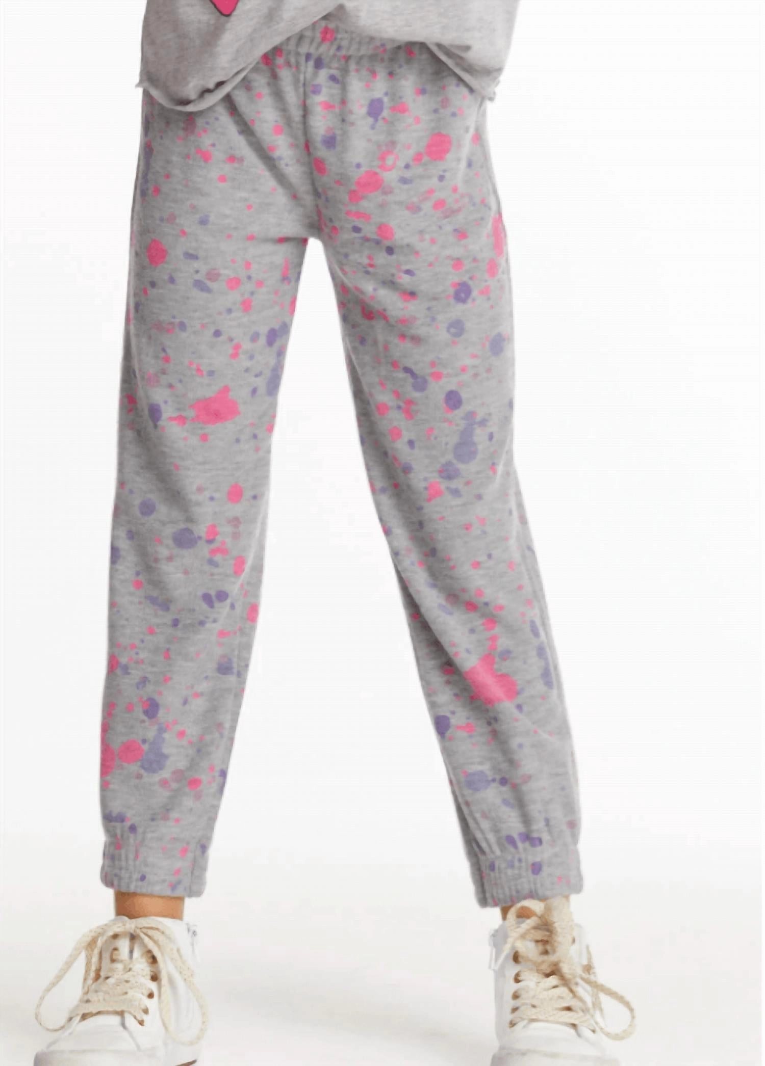 Stylish Layers Girls Splatter Paint Pant In Heather Gray