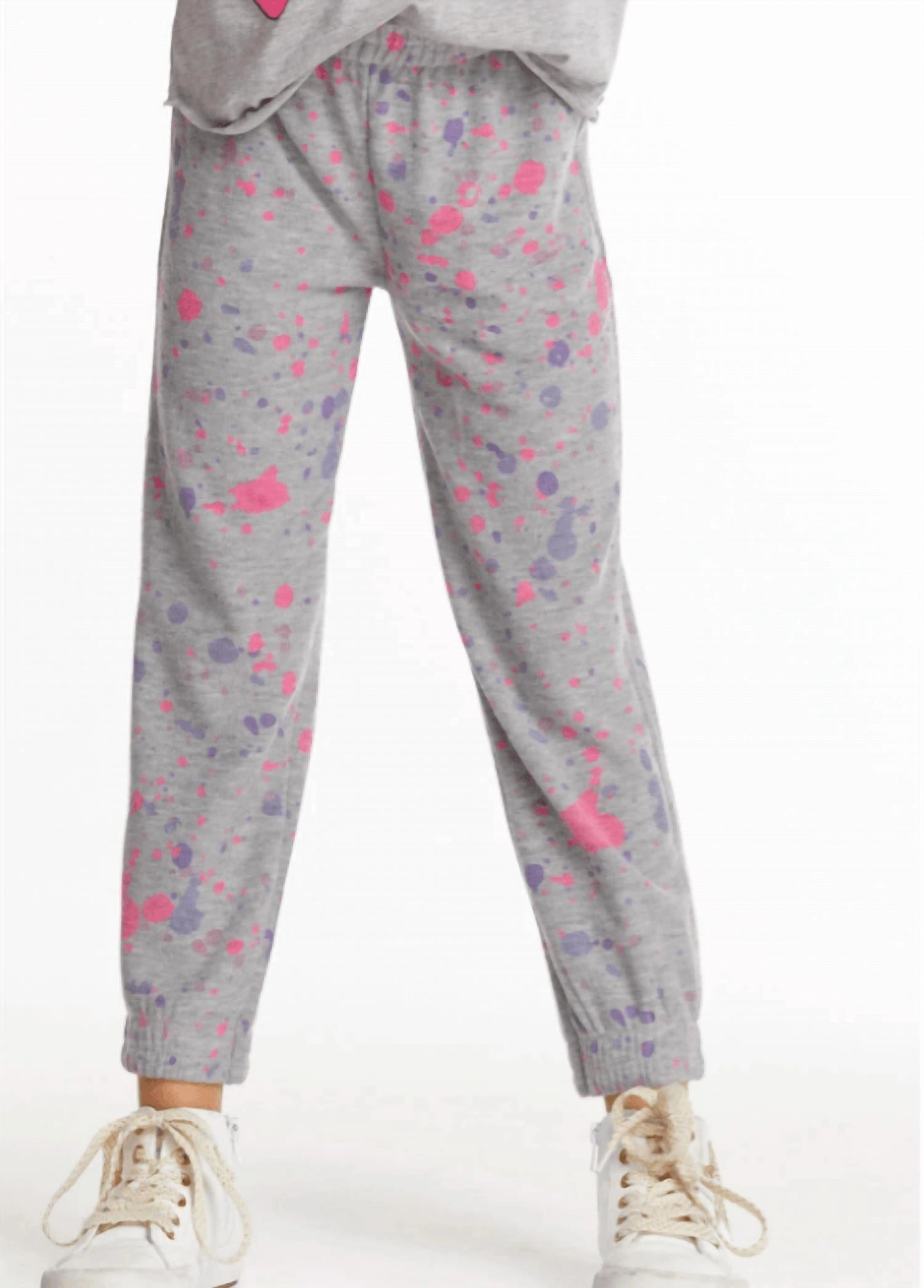 Girls Splatter Paint Pant In Heather Gray Sweat Wicking Lining Outdoor Adventure