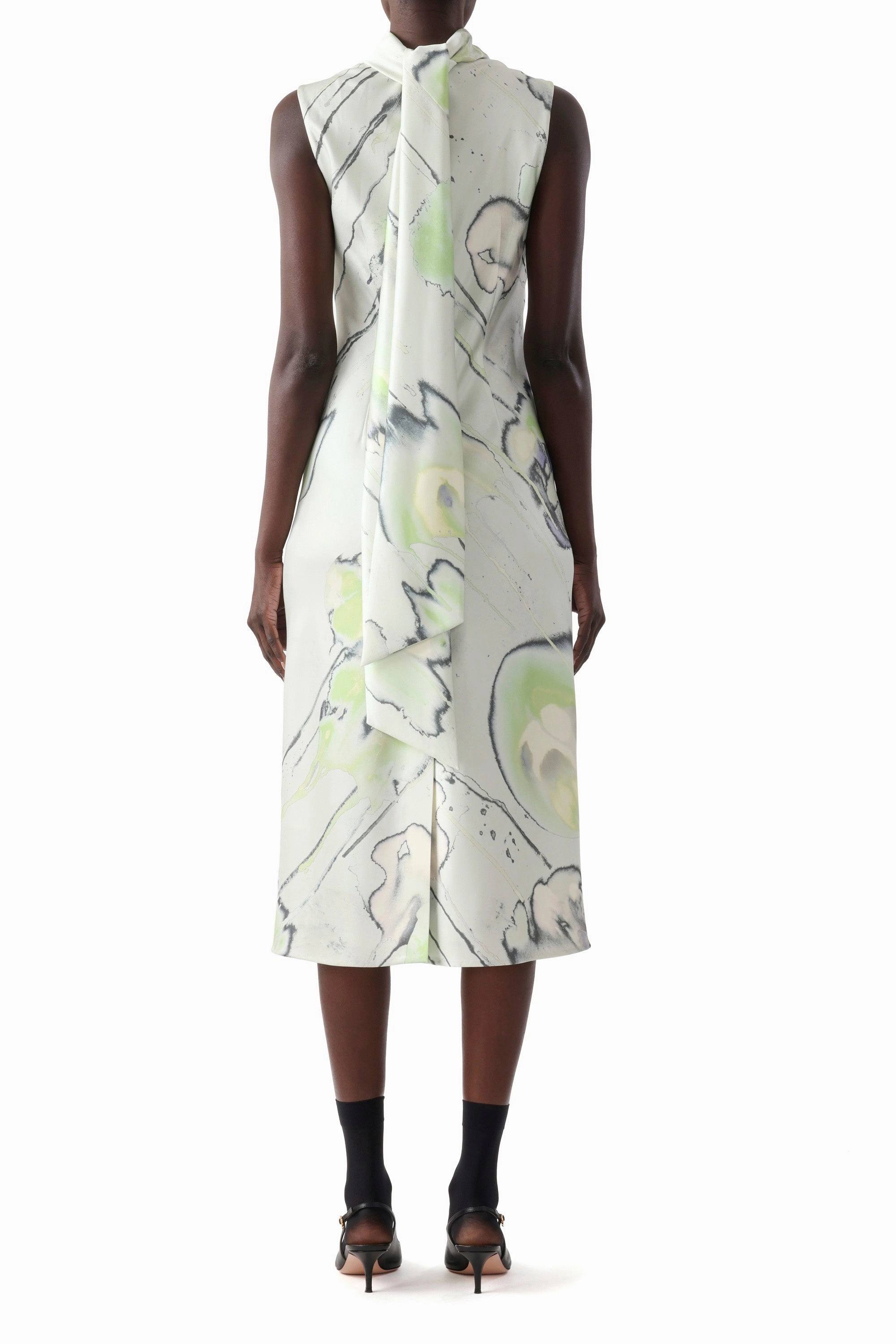 WATERCOLOR FLORAL BIAS MIDI SCARF DRESS Smart Waistband Design Simple Spirit