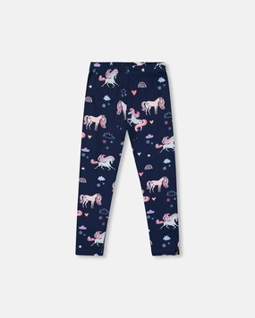 Stretch Jersey Leggings Navy Unicorn Print ripstop fabric