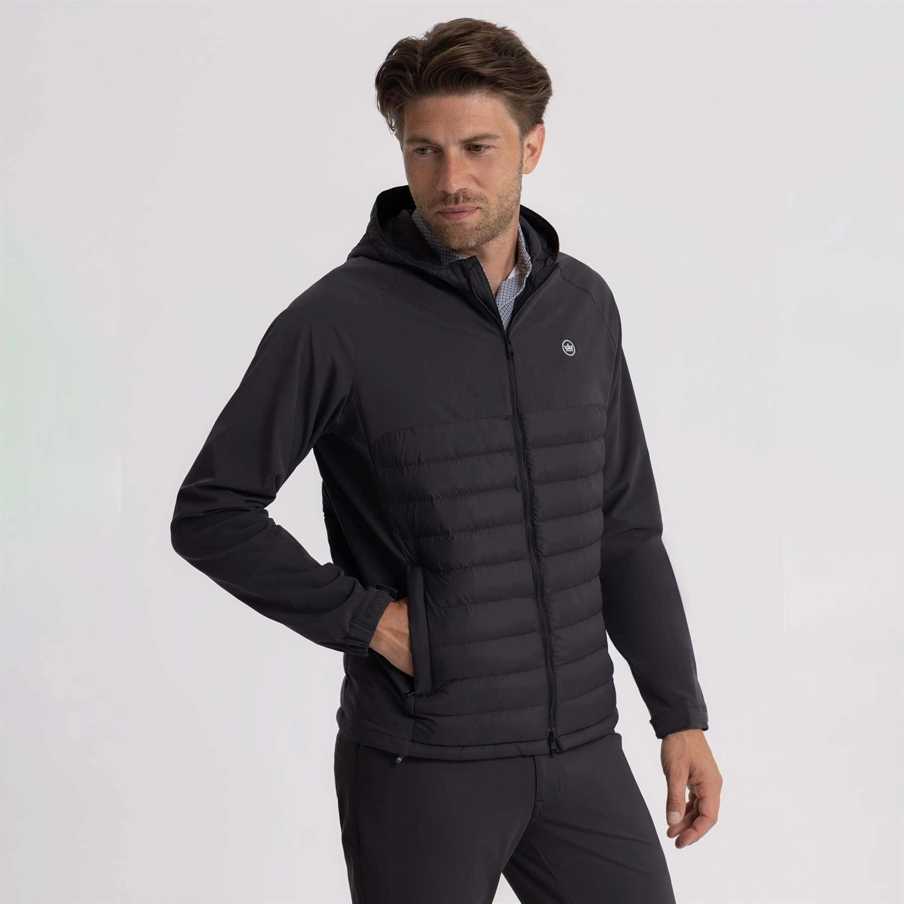 Apex Hybrid Hooded Jacket Carbon Black Improve Secure Storage Compartments