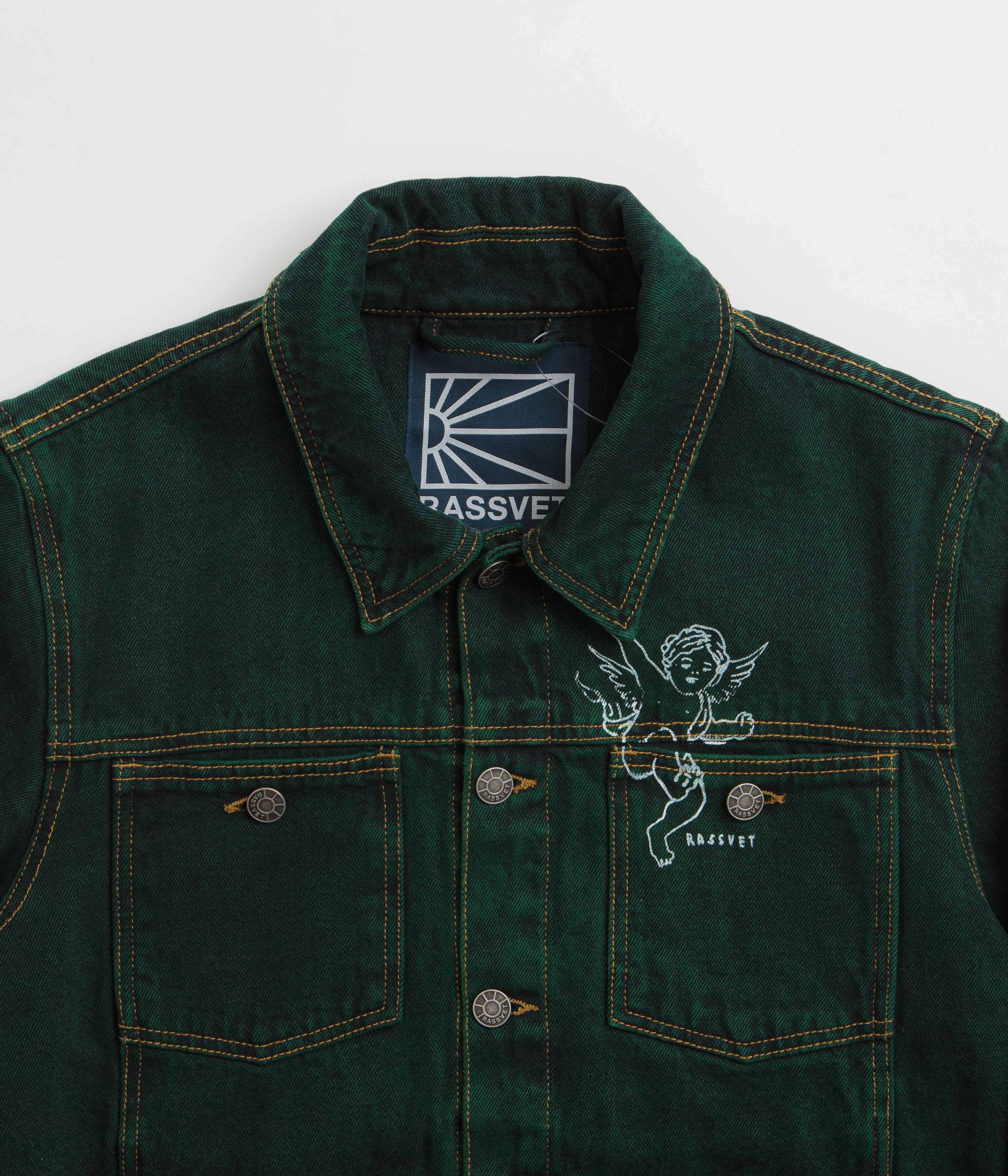 discounted Full Length Front Zipper Rassvet Lined Denim Jacket - Green