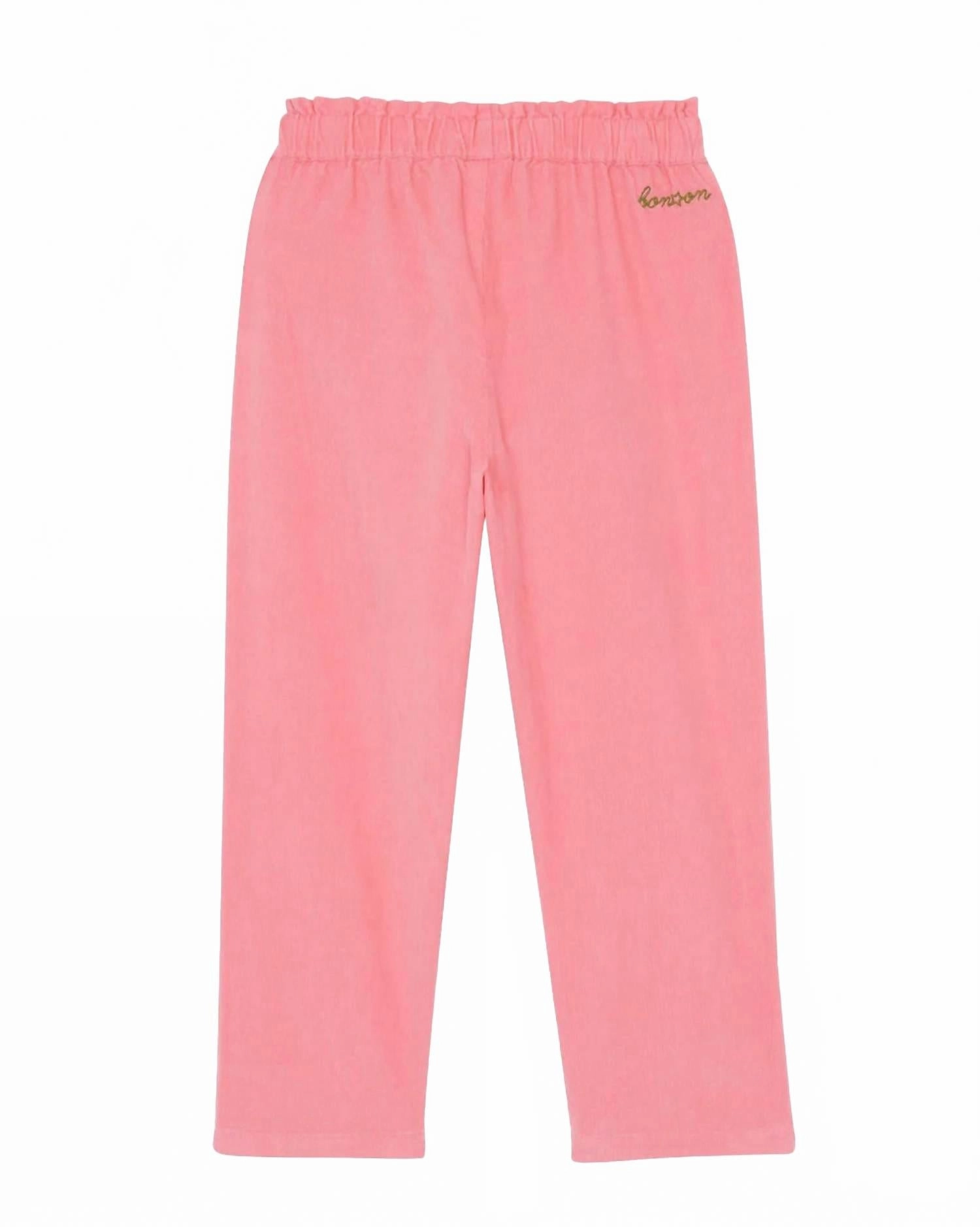 Kid's Velvet Duck Pants In Pink LowProfileWaistband Slim Look Fit