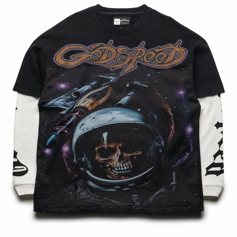 Godspeed New York Space Traveler Layered Tee - Black Garment Washed Texture Summer