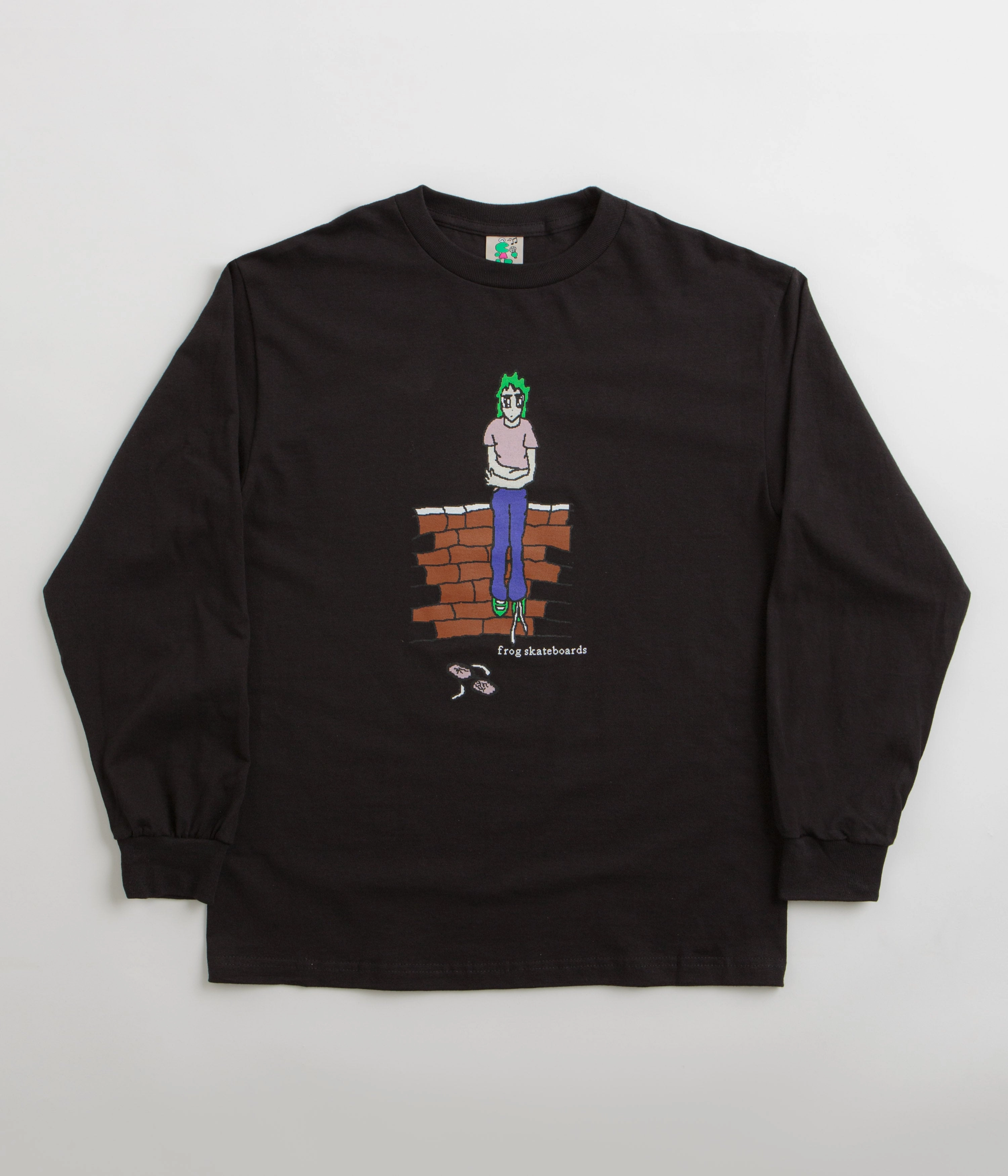 Casual-wear Stretchable Side Vents Frog Broken Glasses Long Sleeve T-Shirt - Black