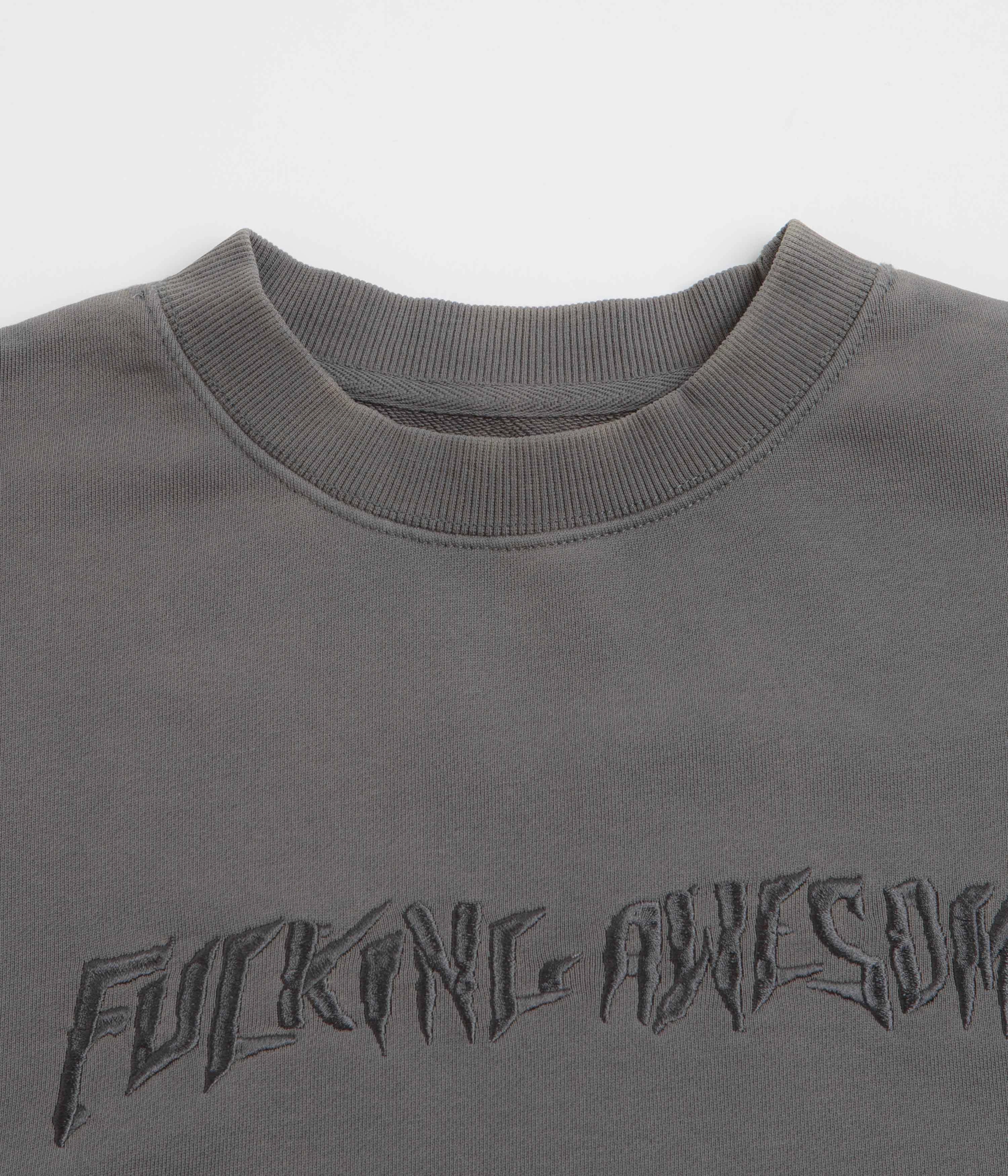 appropriate for hiking Fucking Awesome Distressed Stamp Crewneck Sweatshirt - Black