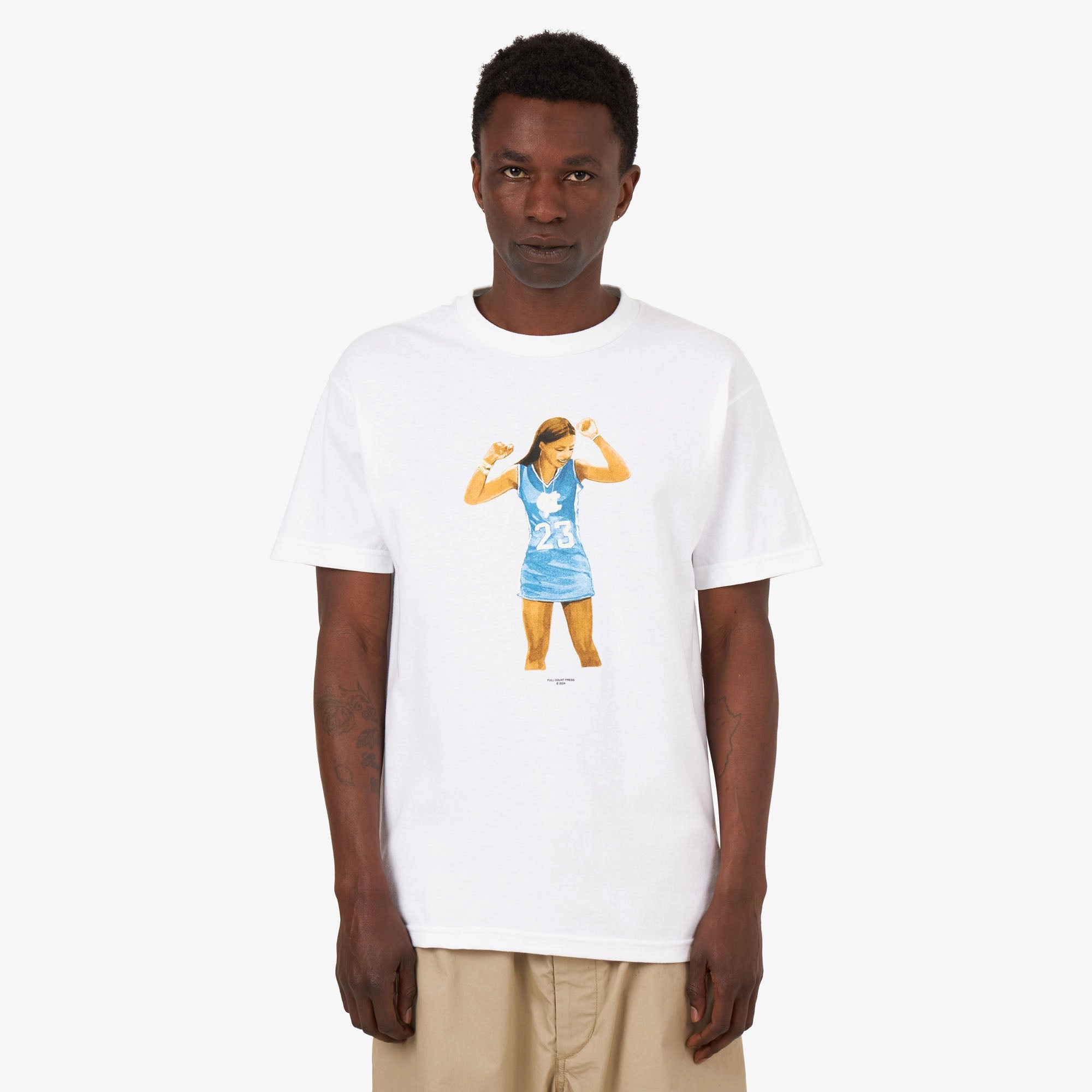 blended fabric Striped Full Court Press Mya T-shirt / White