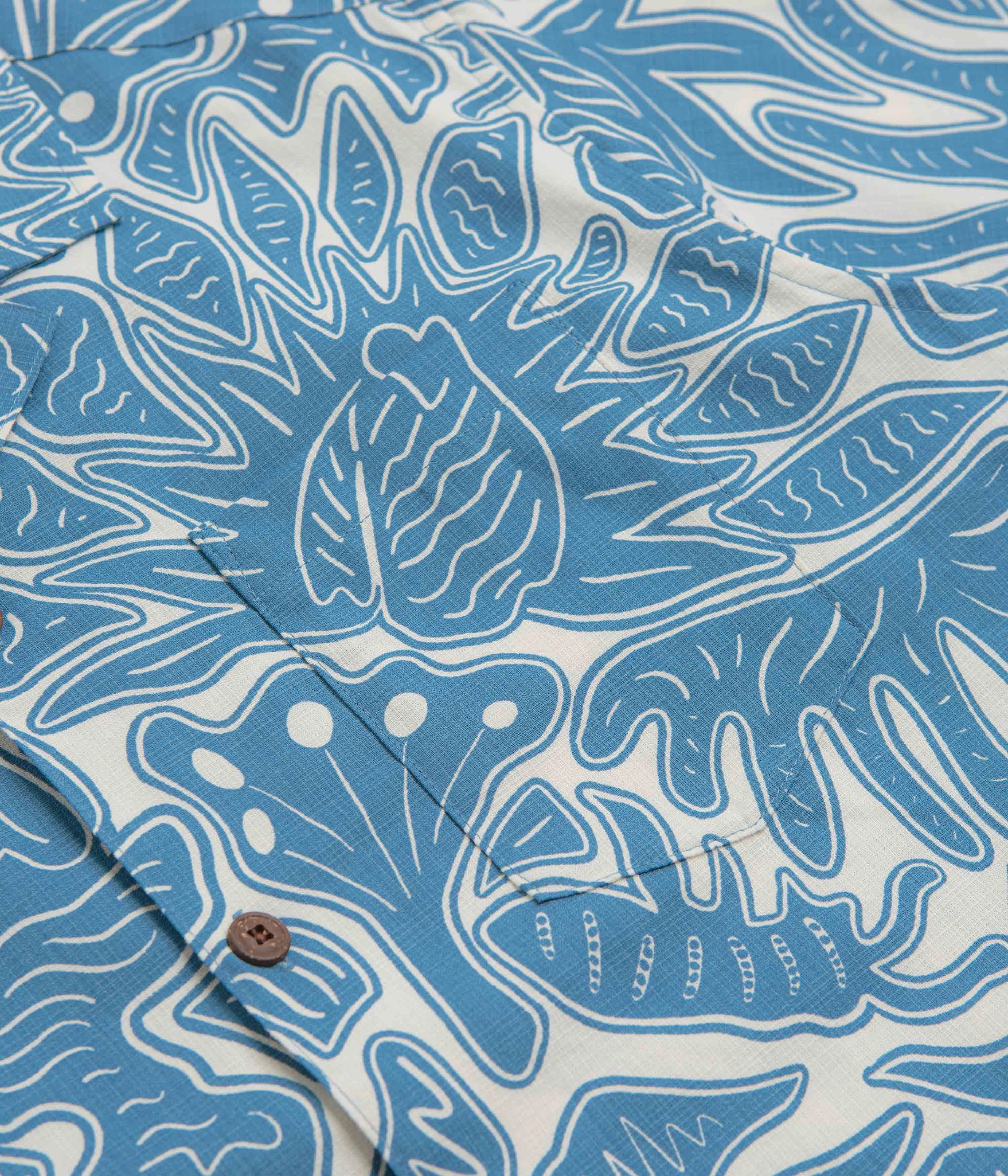 Patagonia Tidal Threads Camp Shirt - Bees and Flowers: Still Blue Mesh Insert Winter Layering