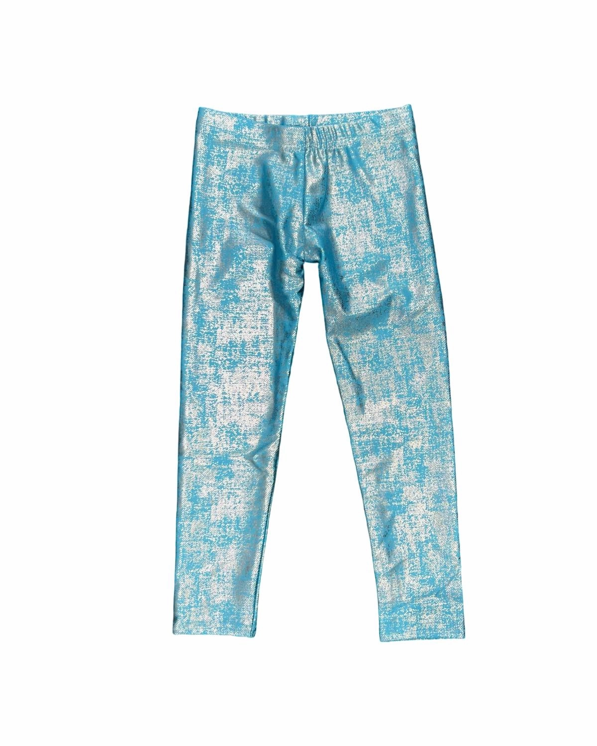 High Rise Stain Release Finish Girls Lam?? Leggings In Turquoise/silver