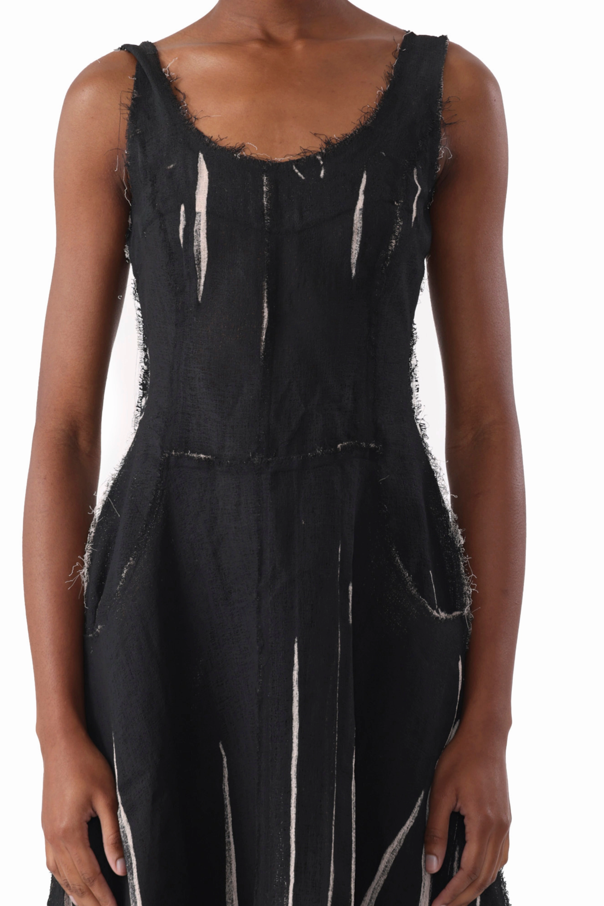 Subtle Drape GAUZE SCREEN PRINTED TANK DRESS WITH HANDKERCHIEF