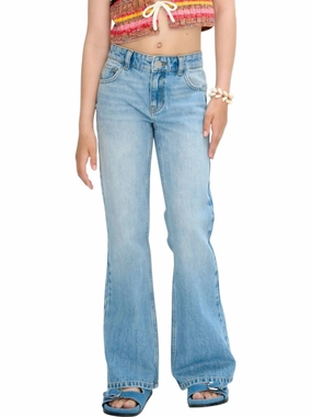 Girl's Low-Waist Flare Classic Pants In Denim Blue wrinkle free