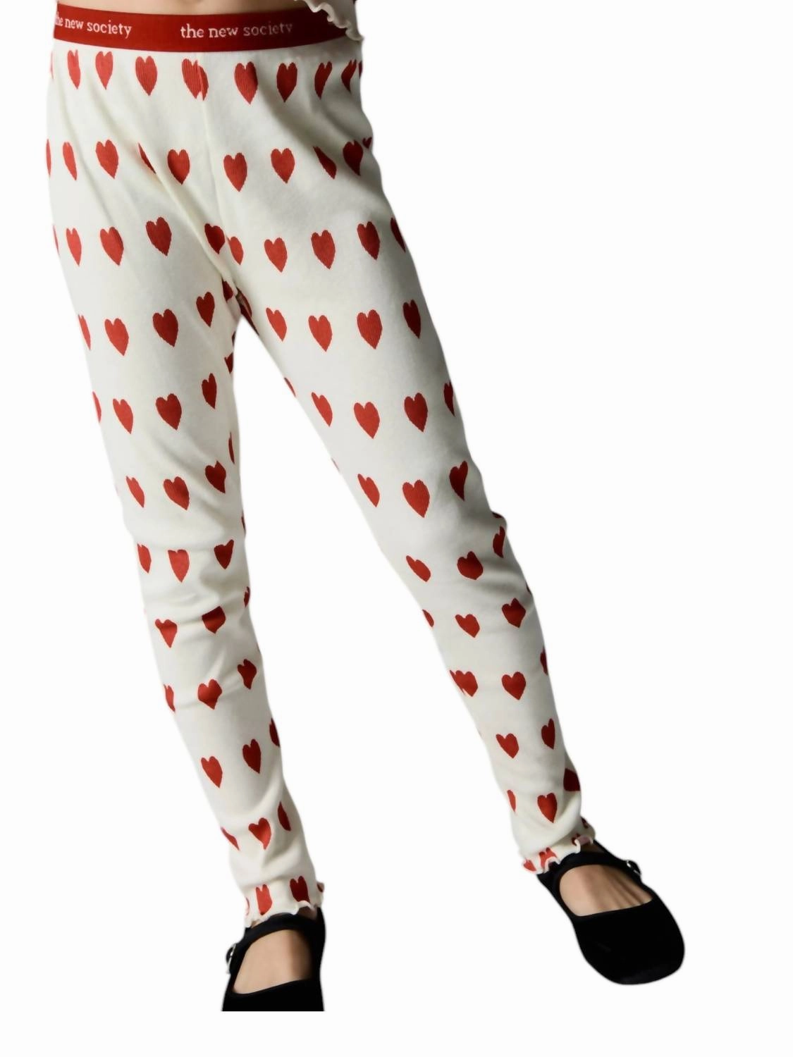Girl's Singapore Love Motif Leggings In White/red SmoothZipClosure