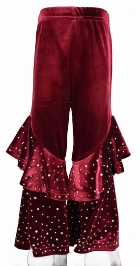 WrinkleFreeFinish anti slip grip Girl's Velvet Bell Leggings In Burgundy