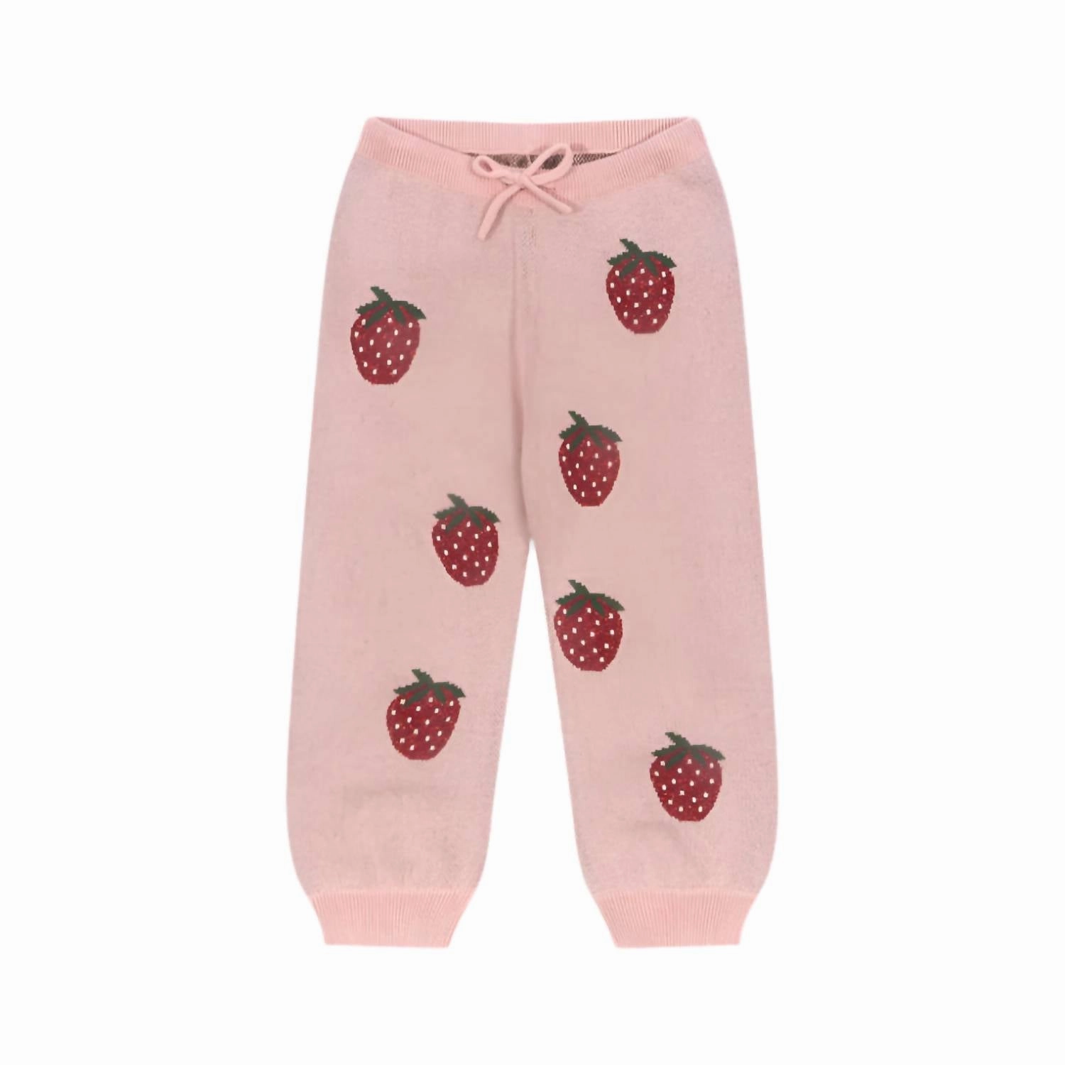 Girls' Strawberry Knit Pants In Pink Versatile Design