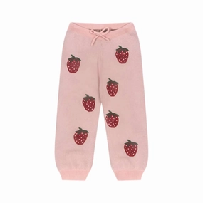 Casual Style No Pinch Girls' Strawberry Knit Pants In Pink