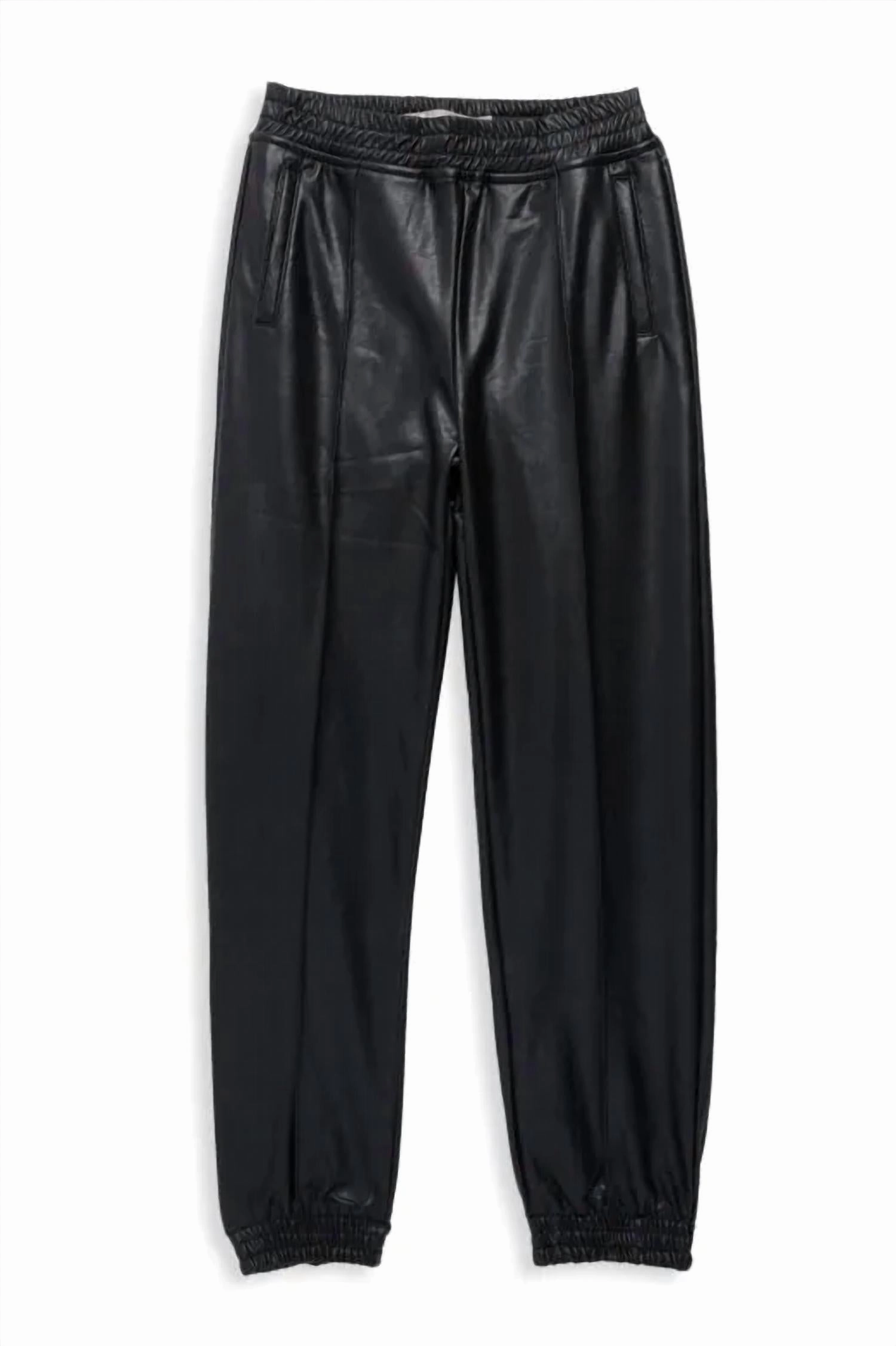 Girls Faux Leather Jogger Pants In Black Feminine Cut