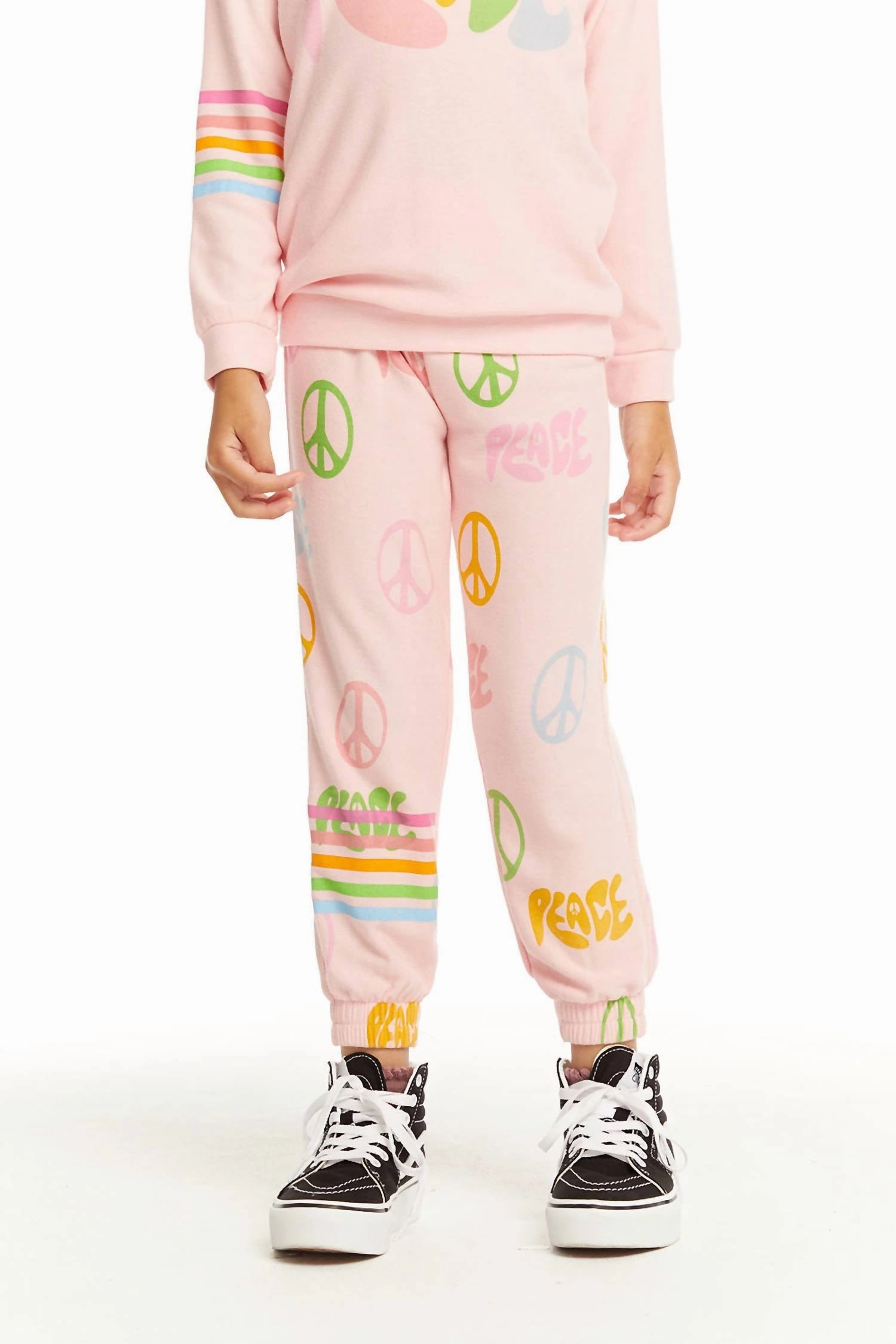 Soft and Light Girls Peace Sweat Pant In Pink