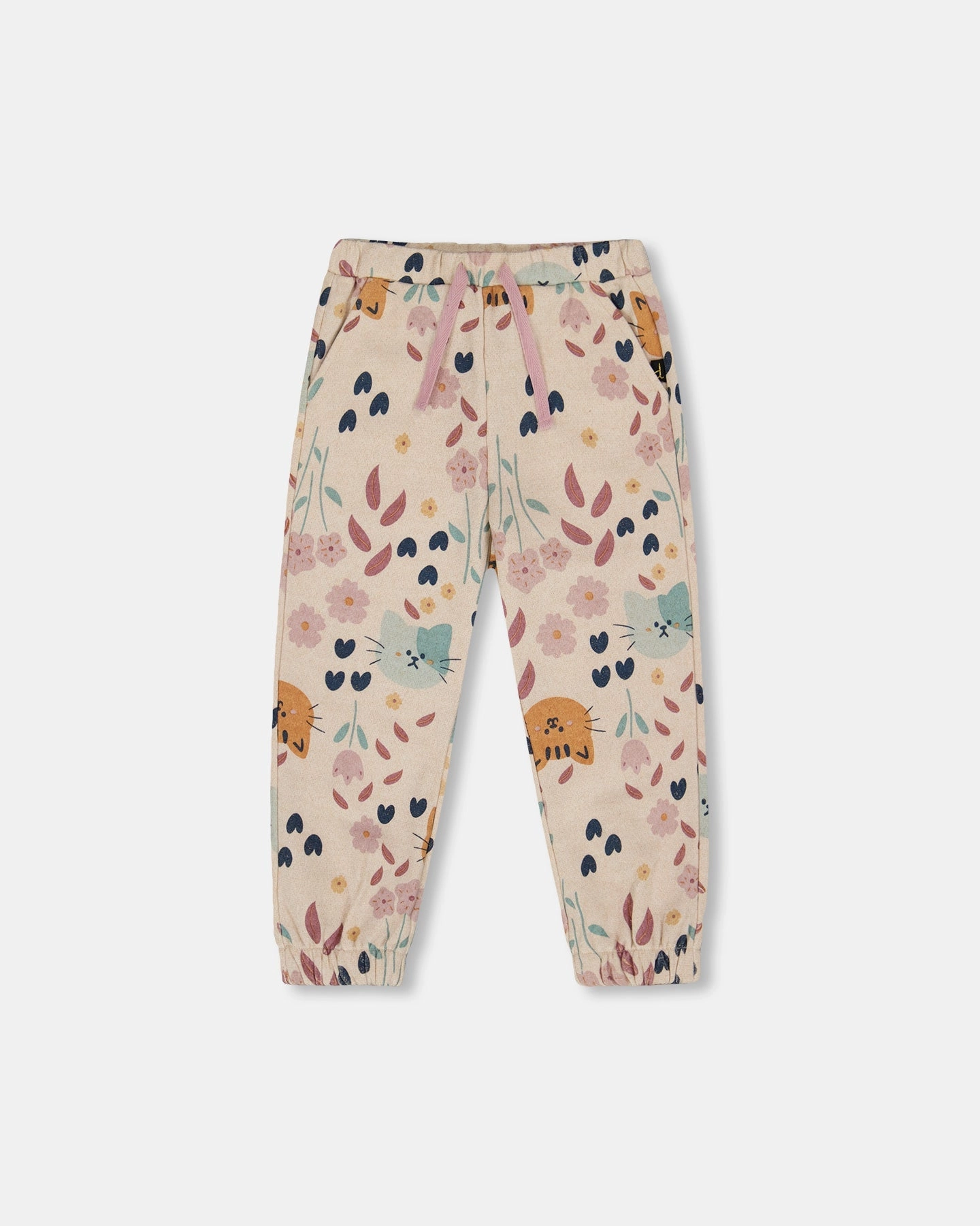 Urban Ready Commuter Fit Glittering French Terry Sweatpant Beige Cat Print