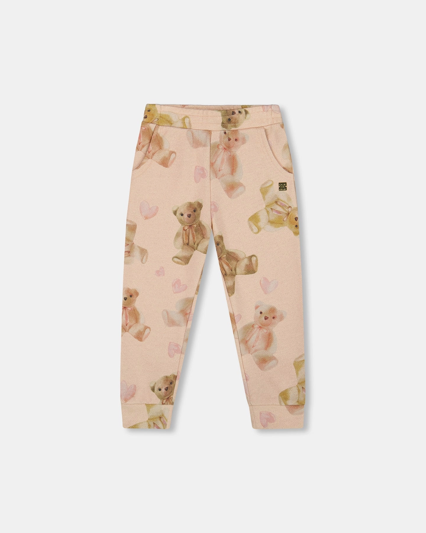 AntiPilling Glittering French Terry Sweatpants Beige Teddy Bear Print