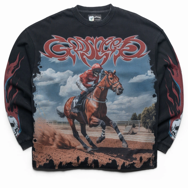 Godspeed New York Thoroughbred L/S Tee - Black Wash Oeko Tex Certified Material