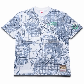 Politics x Dallas Mavericks x Mitchell & Ness Map Tee - White beaded hem