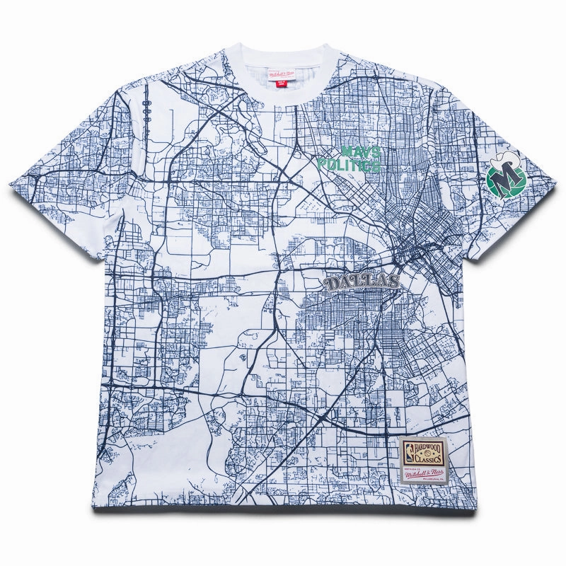 Politics x Dallas Mavericks x Mitchell & Ness Map Tee - White beaded hem