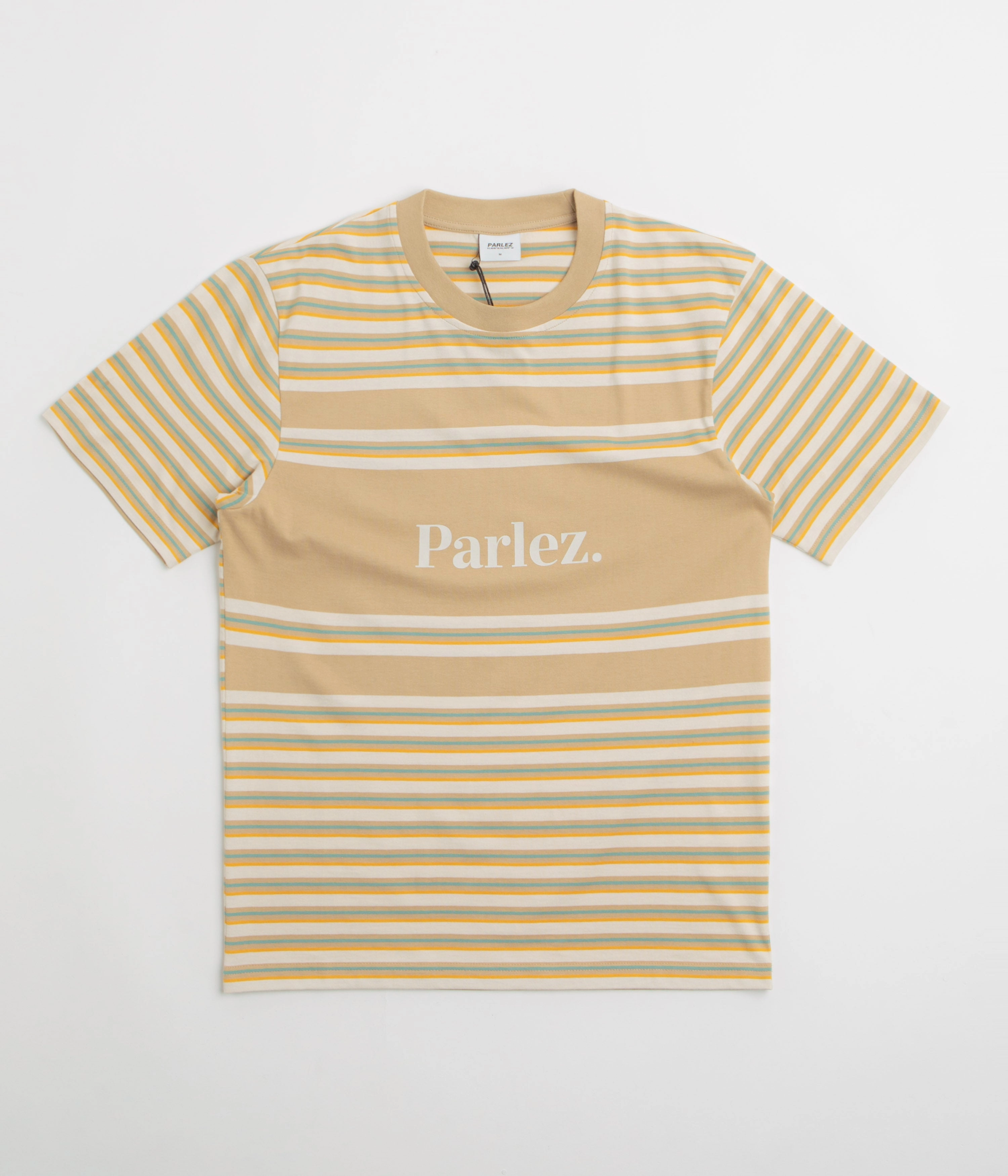 Parlez Solar YD Stripe T-Shirt - Greige Cuffed Sleeves shooting venue