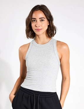 Adjustable Drawstrings Harmony Ribbed Tank - Grey Marl