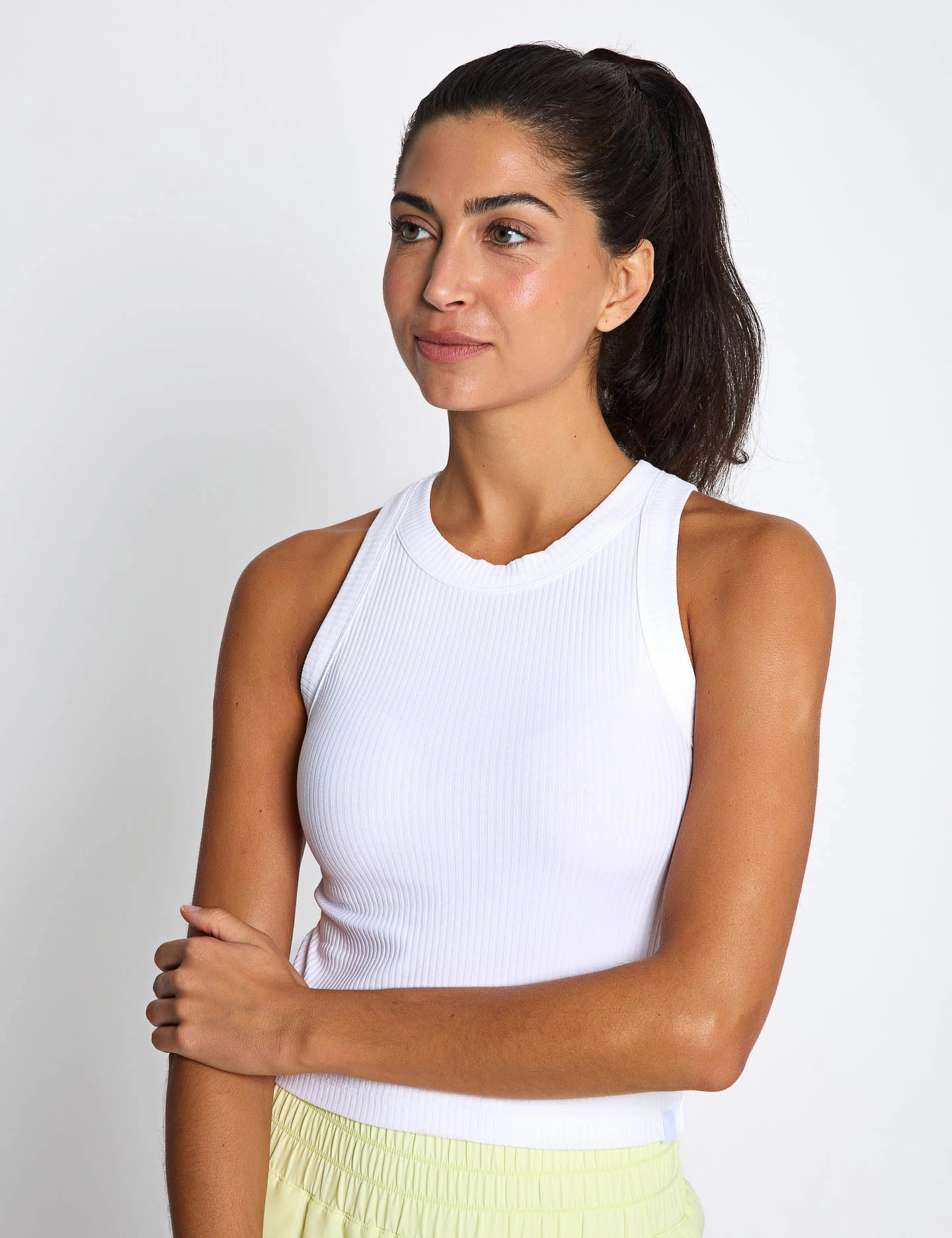 Body Mapped Ventilation Antibacterial Fiber Blend Harmony Tank Top - White Rib