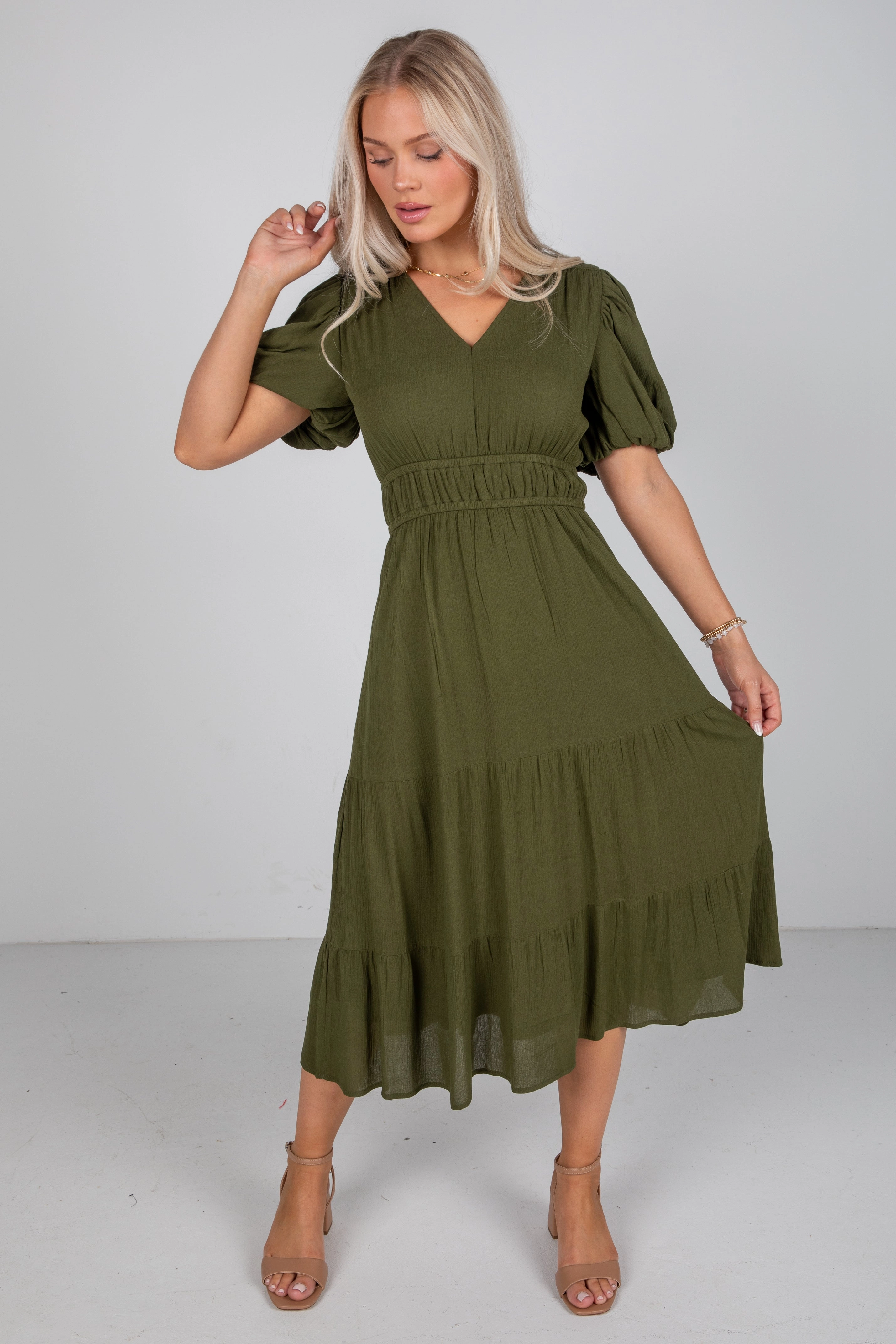 Flowy Cut Have The Best Time Olive Midi Dress