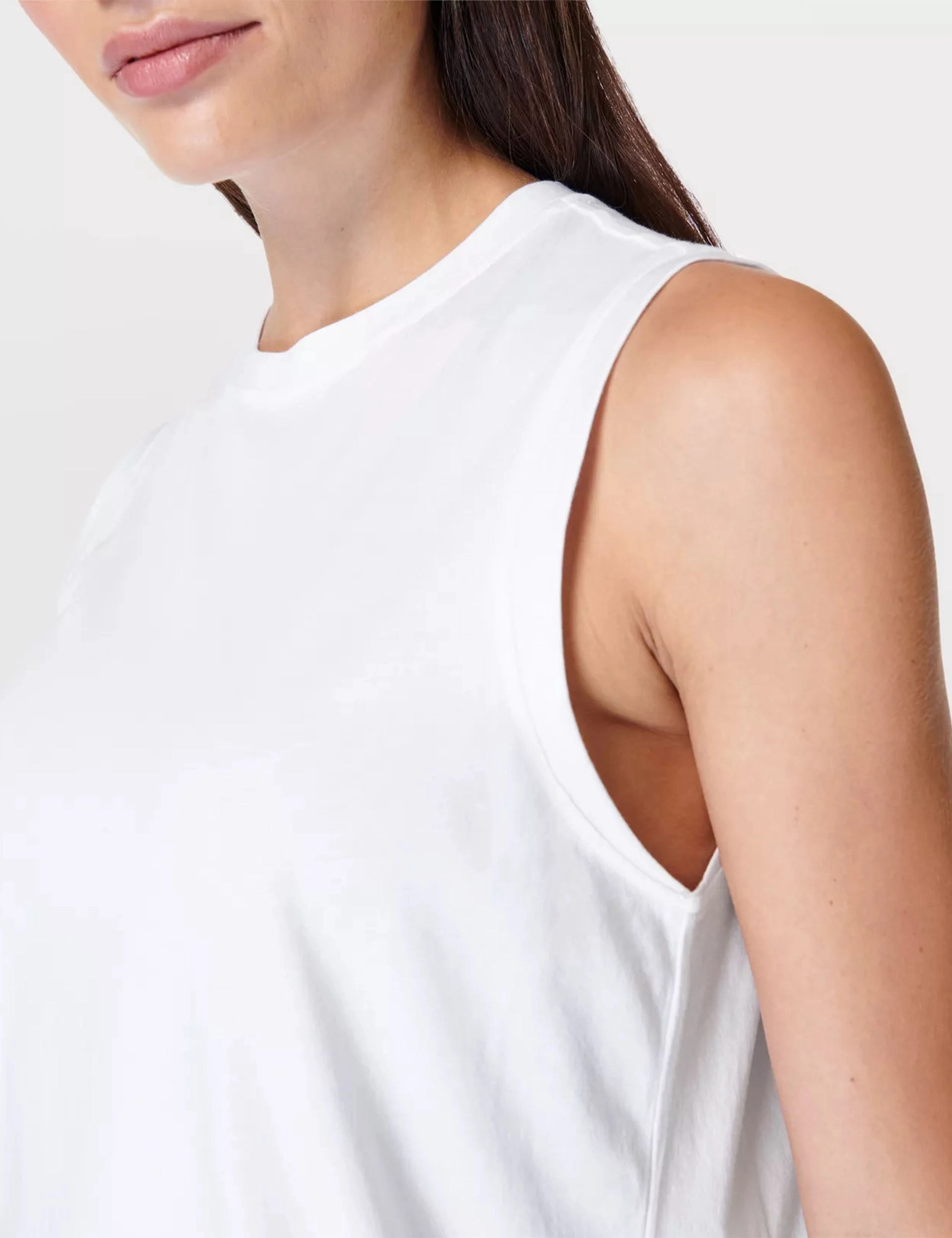 Ribbed Cuffs Essential Sleeveless Vest - White