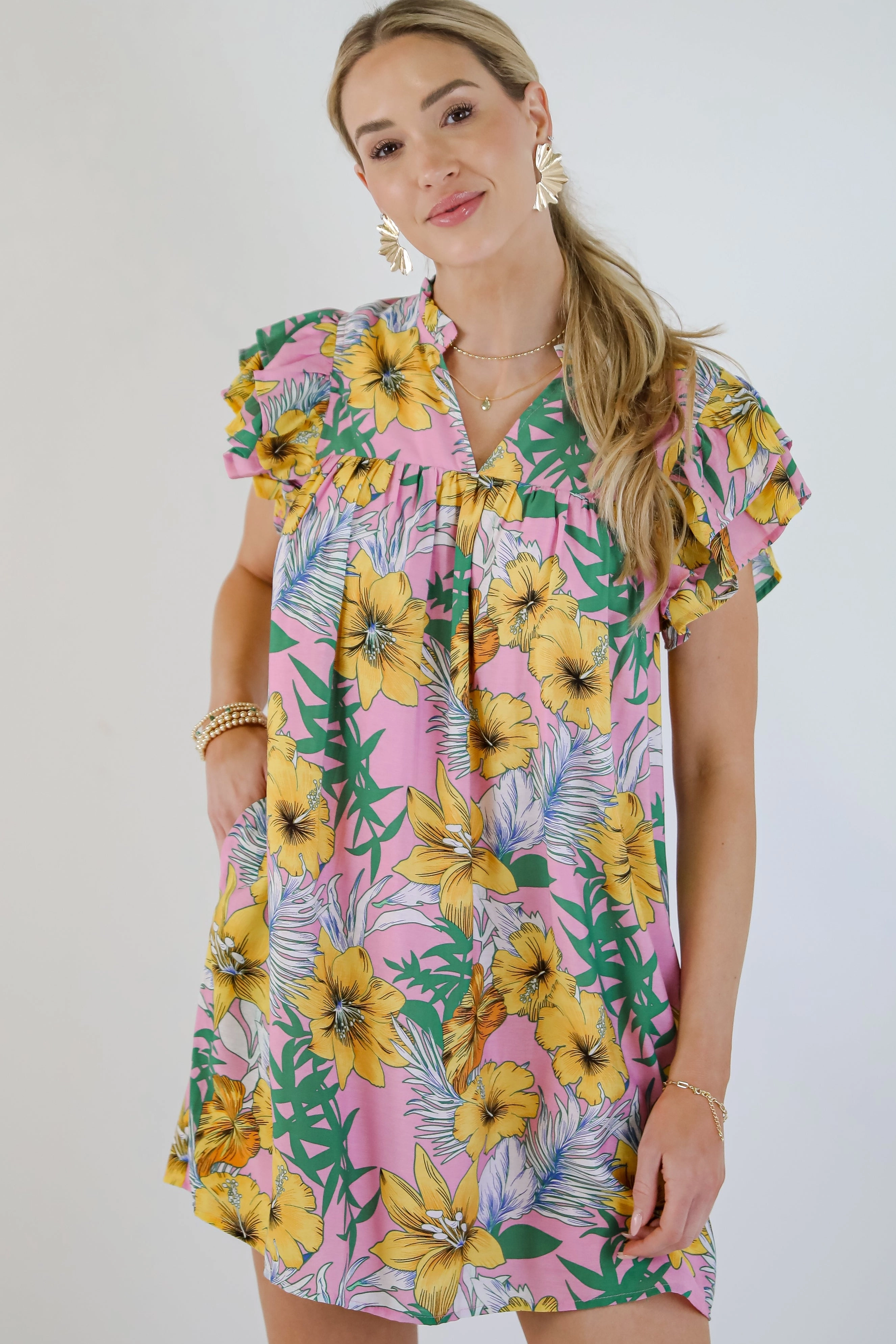 FINAL SALE - Up To Fate Pink Floral Mini Dress Quilted-Texture