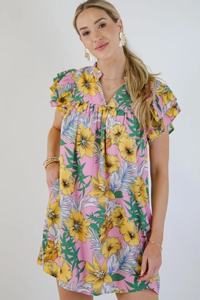 FINAL SALE - Up To Fate Pink Floral Mini Dress Minimal Harmony Light Fit