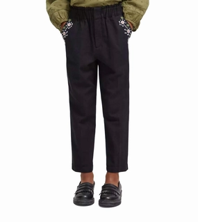 High Rise Embroidered Pants In Black Perfect Length Pull-on style