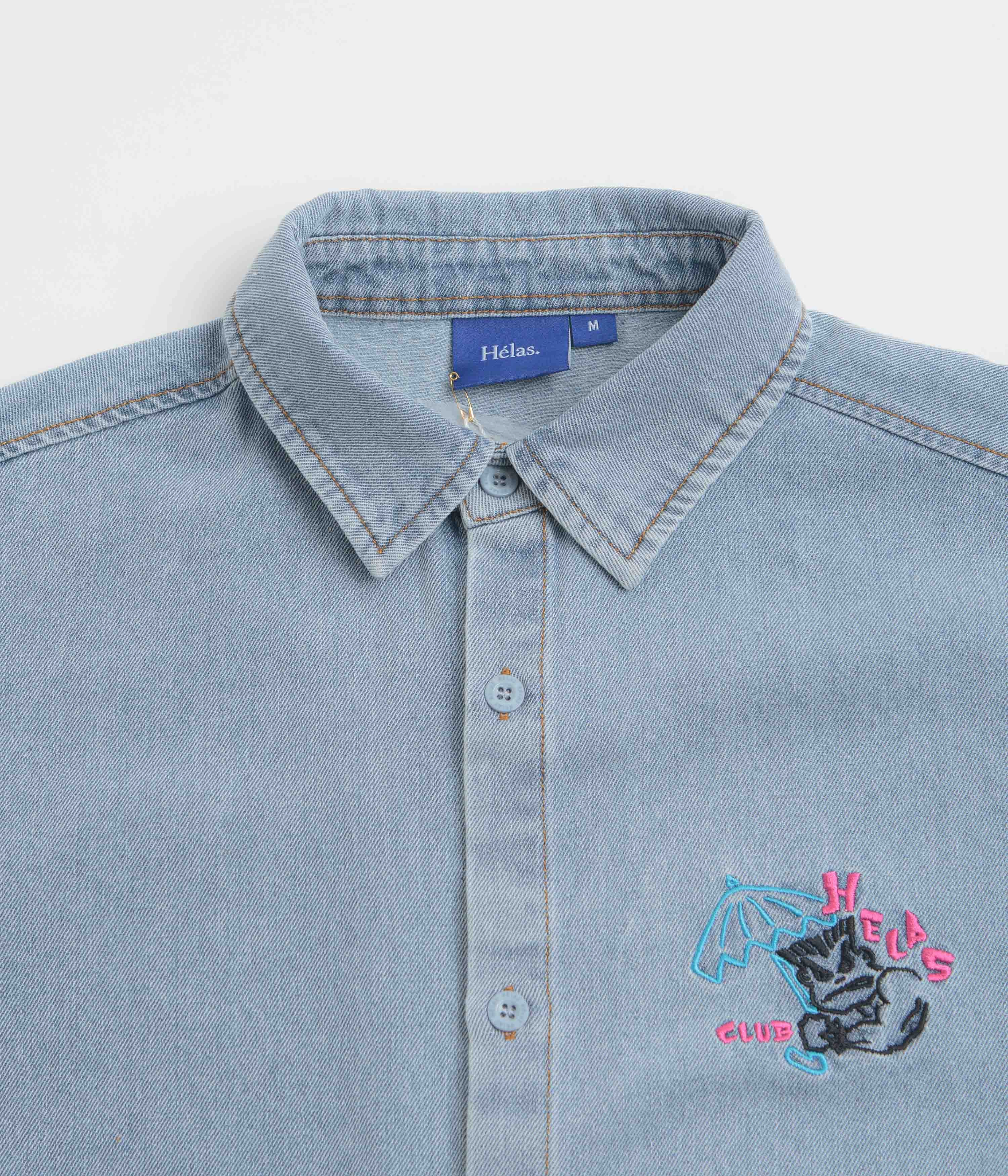 Helas Bad Washed Denim Short Sleeve Shirt - Light Blue Graduation Attire
