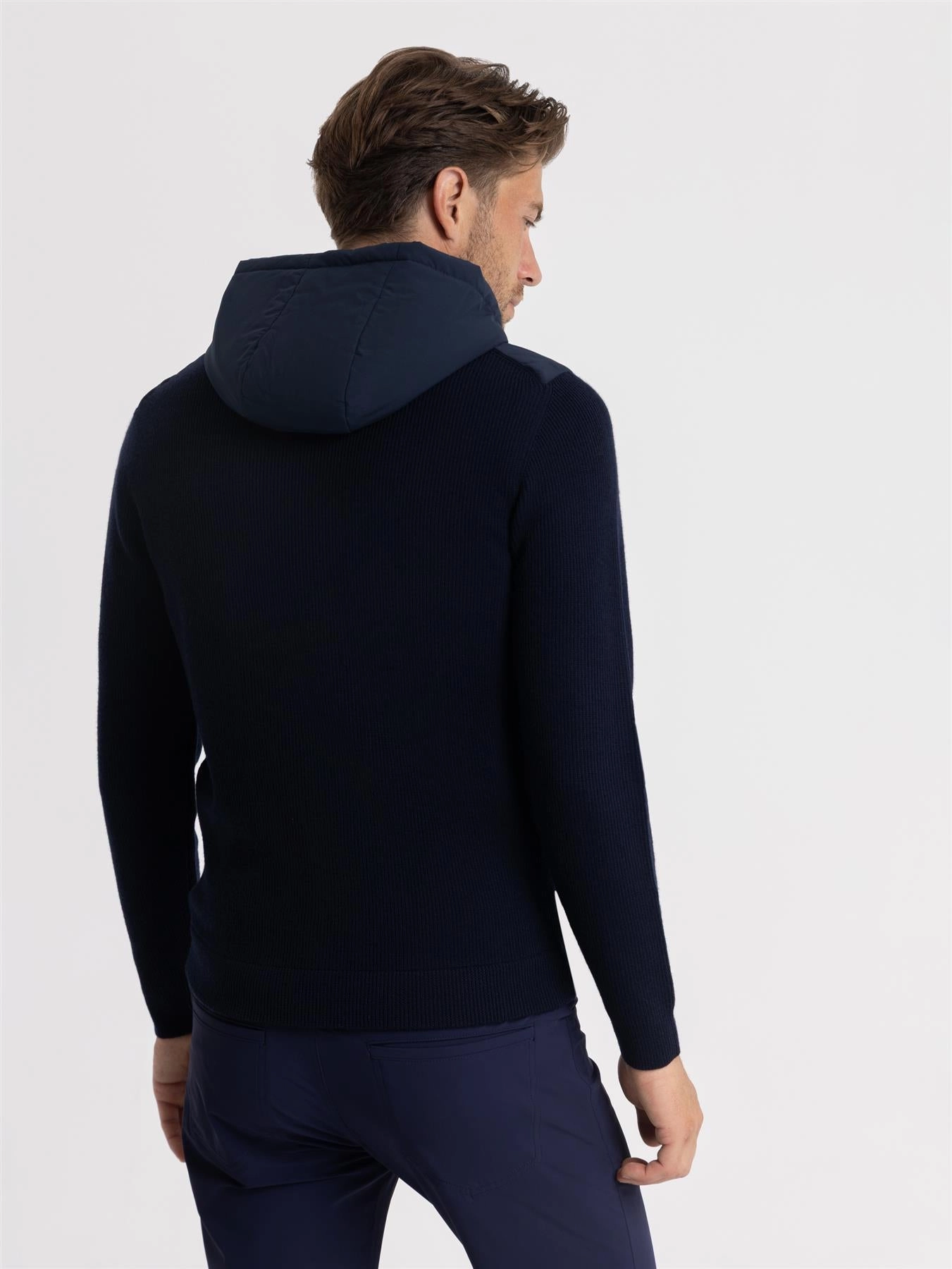 Holdridge Hybrid Full Zip Hooded Jacket Navy Windproof Shield