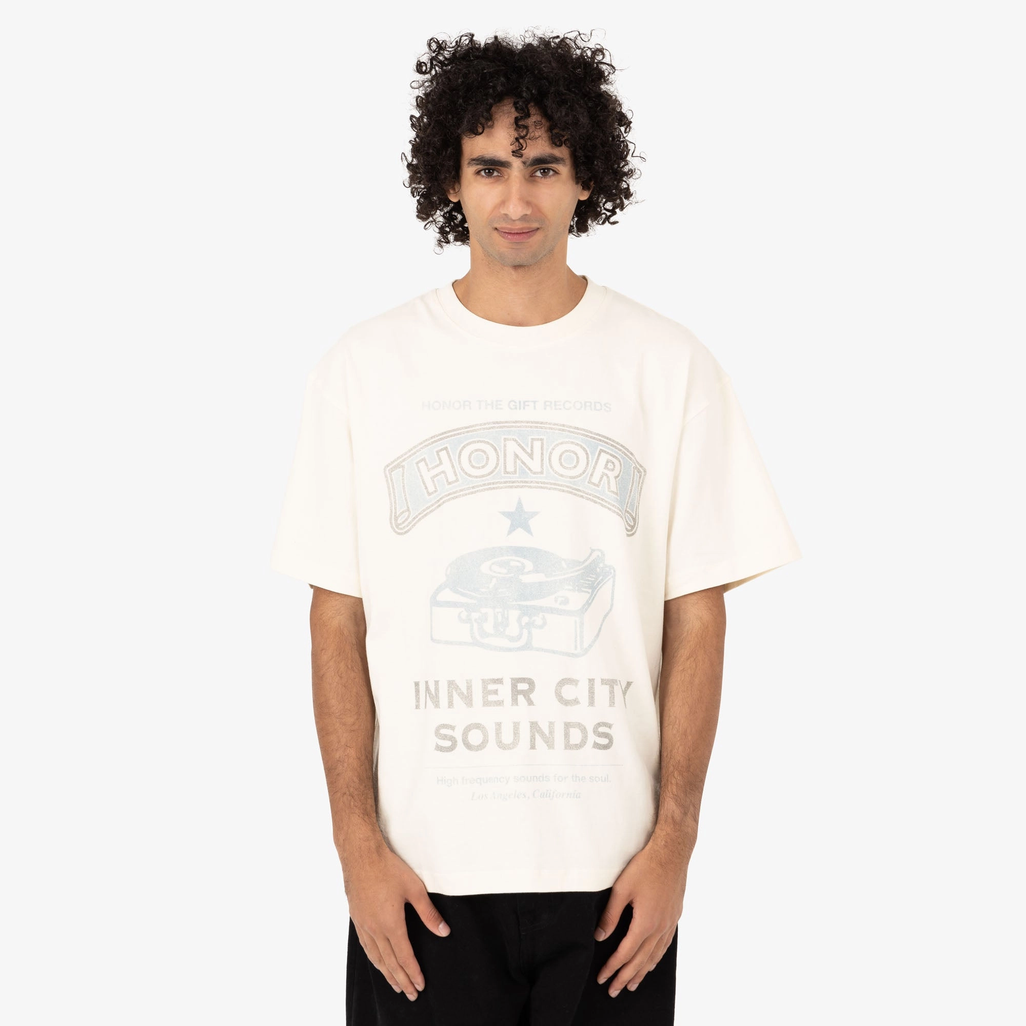 Honor The Gift Honor Records T-shirt / Cream squash event rolled sleeves