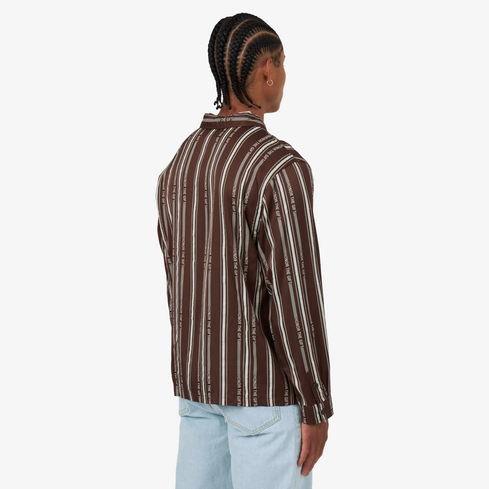 Honor The Gift Honor Stripe Long Sleeve Henley / Brown Double Needle Stitching shift silhouette