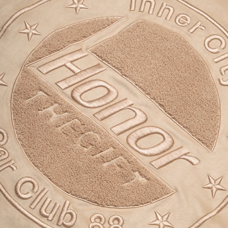 Honor The Gift Oil Head Varsity Jacket - Tan SeamSealed Construction Bold Detail