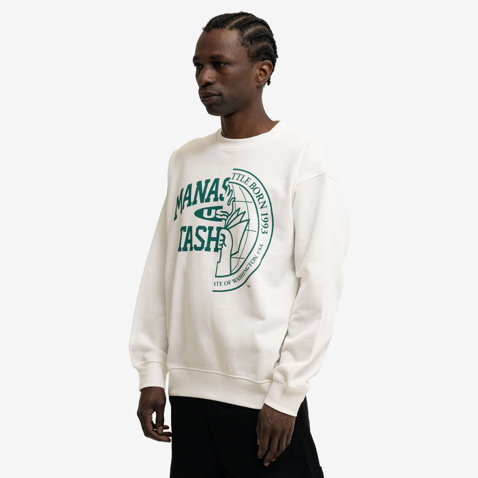 Weekend Sporty Metallic colors Manastash Collegiate Crewneck White