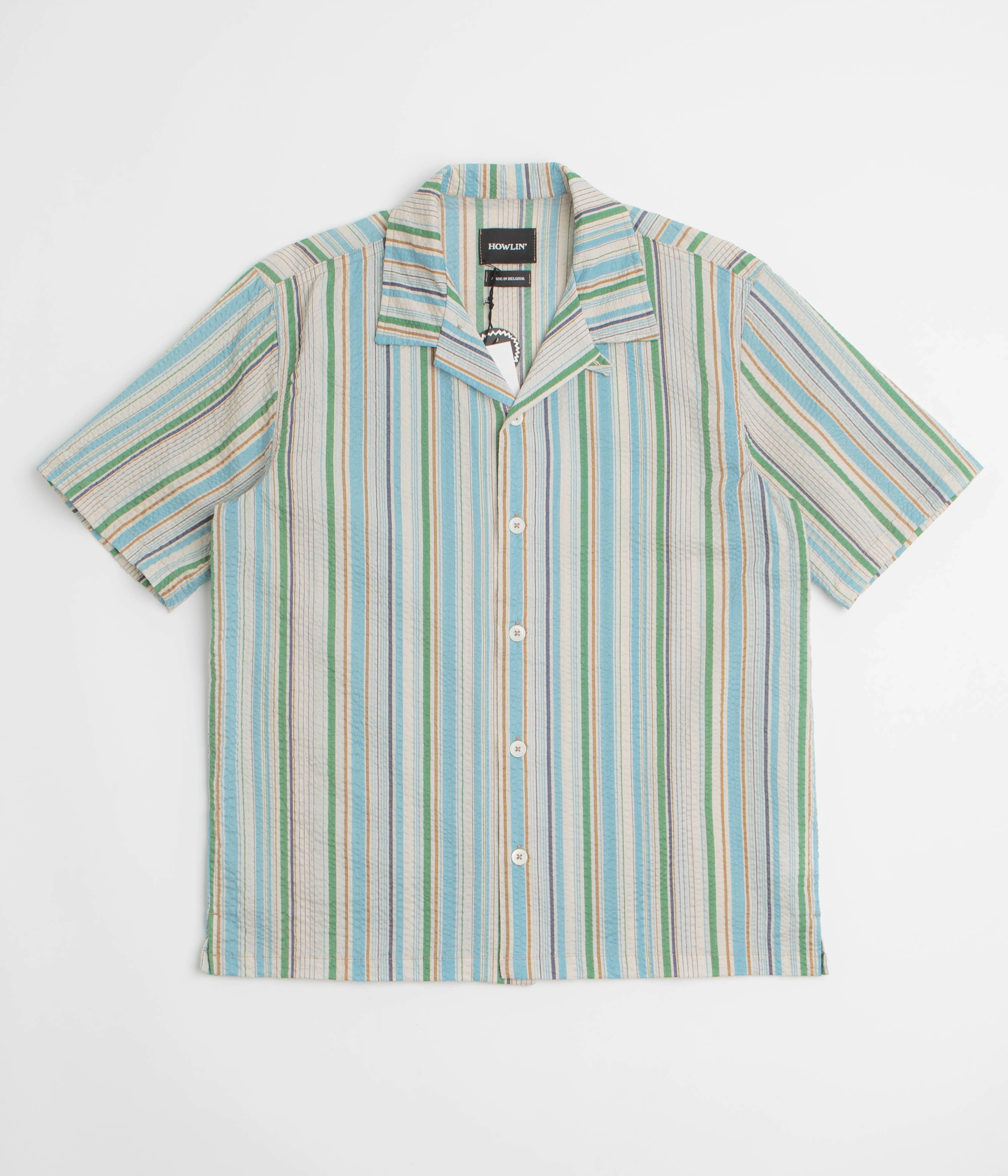 Odor Resistant birthday celebration Howlin' Cocktail D??Amore Short Sleeve Shirt - Tropical Stripes