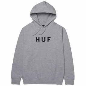 Huf - Essentials OG Logo Hoodie Grey Heather High-Quality Fabric Faux Suede