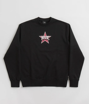 HUF All Star Crewneck Sweatshirt - Black product beach style charm Core Layer