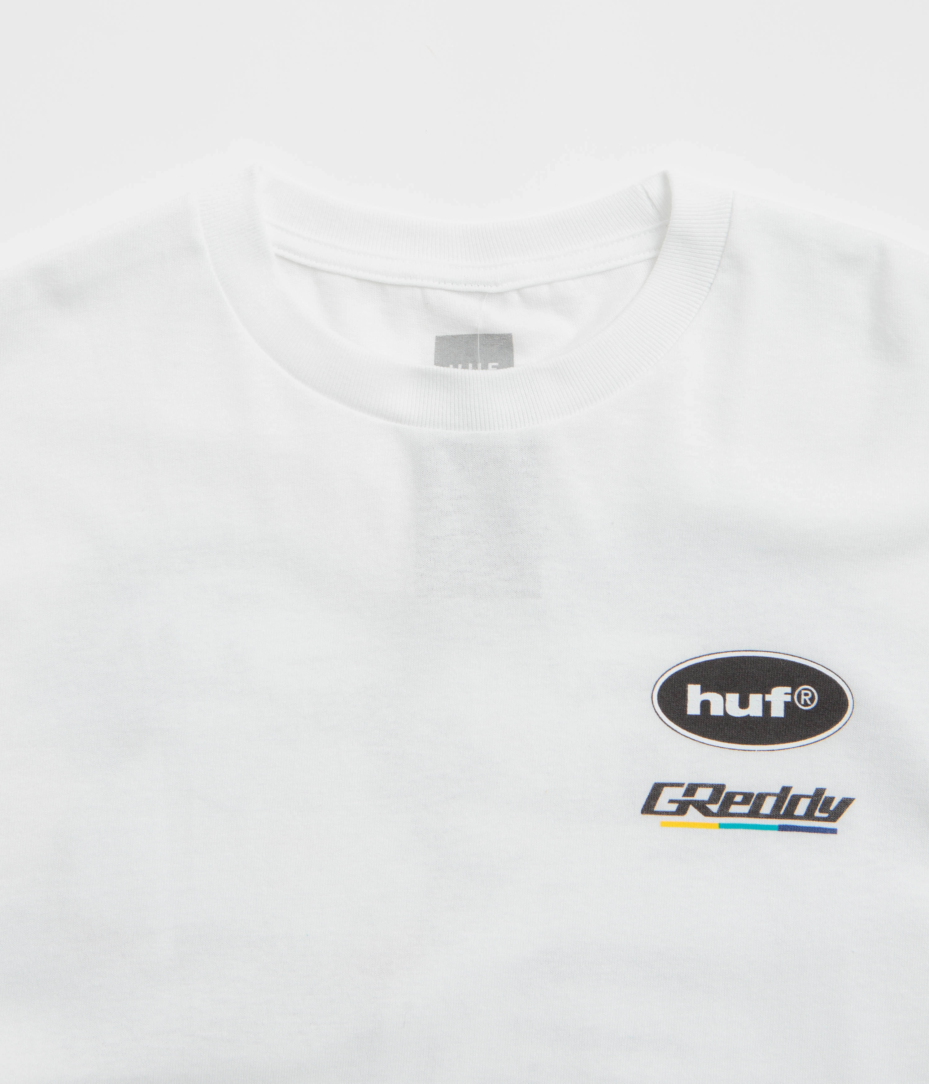HUF Greddy Showcase T-Shirt - White Outdoor Event rolled sleeves