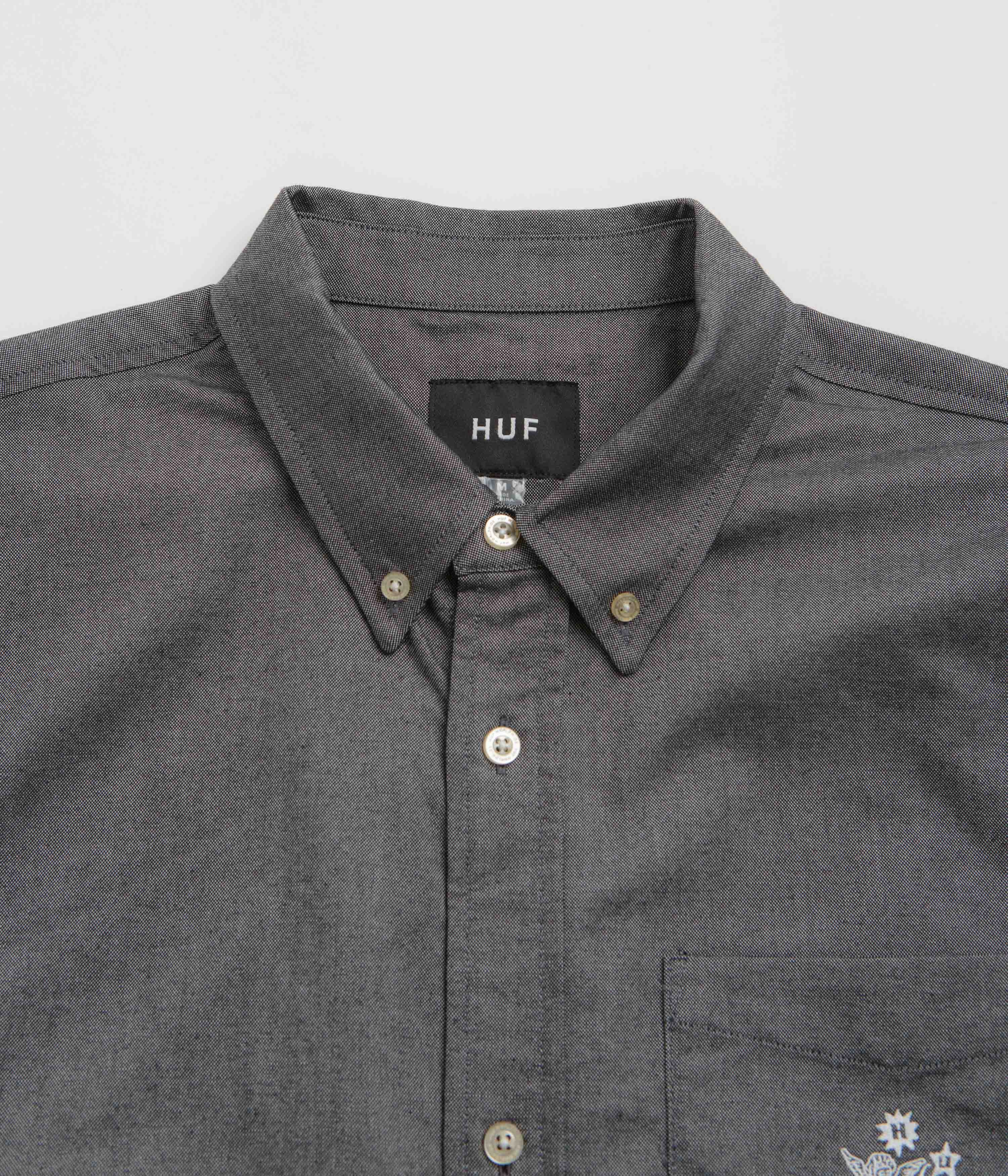 Tagless label Temperature Regulating HUF Icarus Short Sleeve Oxford Shirt - Washed Black