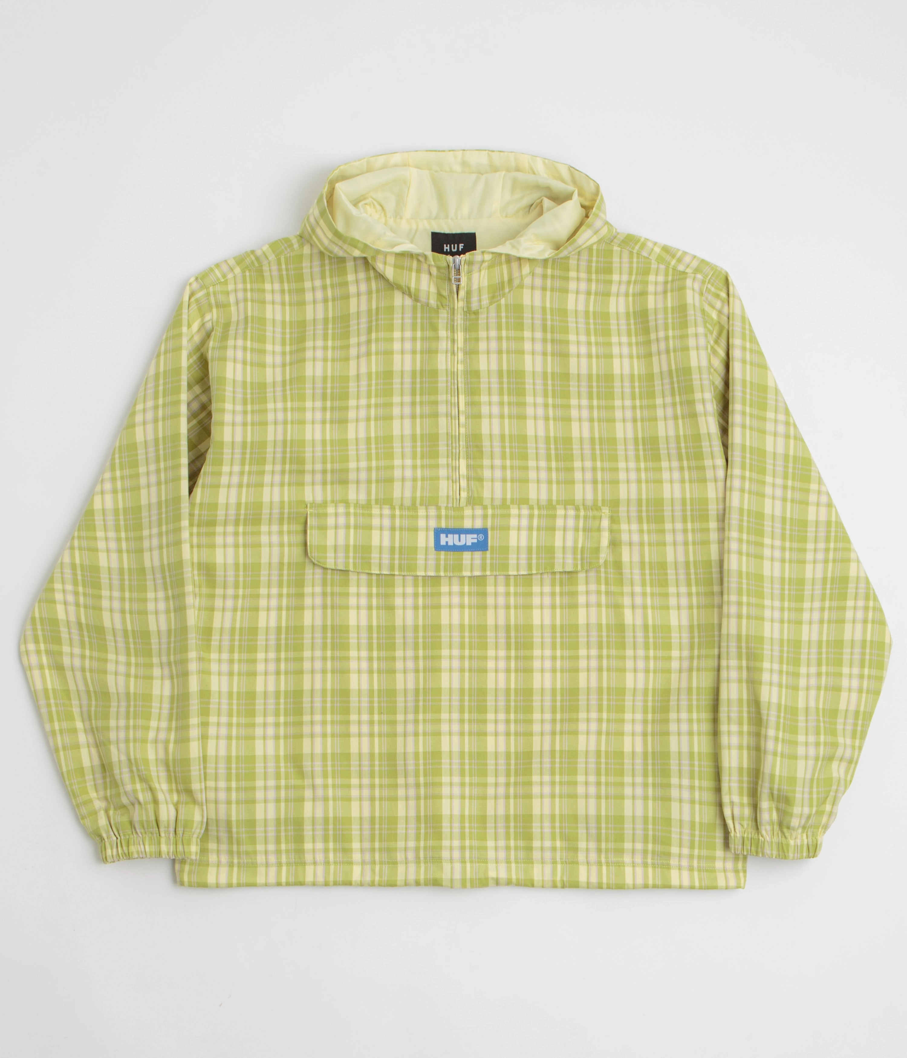 Eco-friendly Tear Resistant Panels HUF Rivington Plaid Anorak 1/4 Zip Anorak - Tarragon