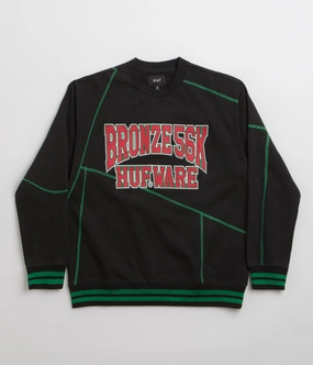 HUF x Bronze 56K Bronze HUFware Crewneck Sweatshirt - Black fuzzy texture