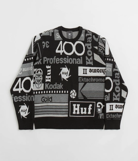 HUF x Kodak Dark Room Jacquard Knit Sweatshirt - Black Weekend Wear Festival Outfit