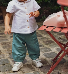 Active Lifestyle Hypoallergenic lining material Kid's Linen Pants In Mint