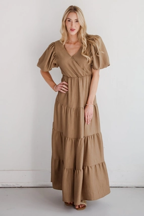 Brunch Glow Trendy Piece FINAL SALE - Aesthetic Ease Taupe Tiered Maxi Dress